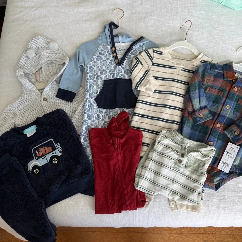 Mixed Baby Boy Bundle Carter's Burt's Bees Gap Pekkle 3-6M 6M 9-12M 7pc Set‎